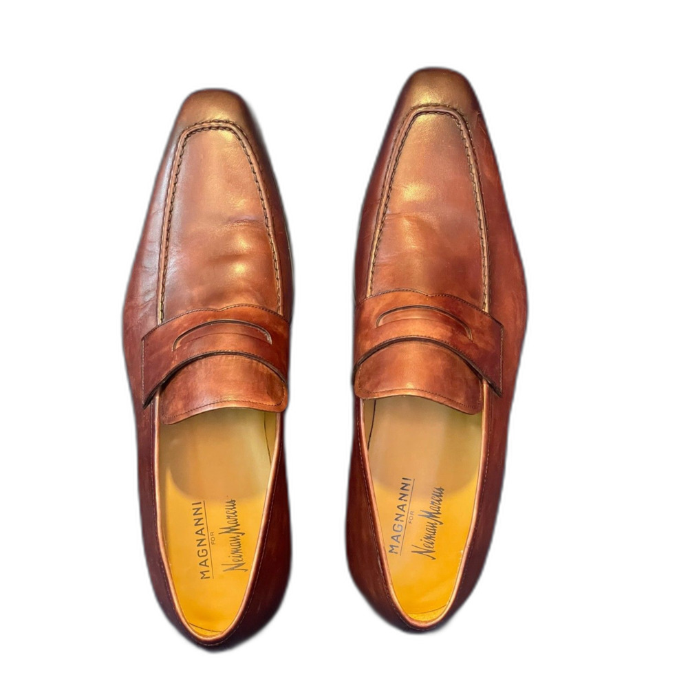 Magnanni for Neiman Marcus SZ9 Walden Penny Loafers Brown Leather Dress Shoes